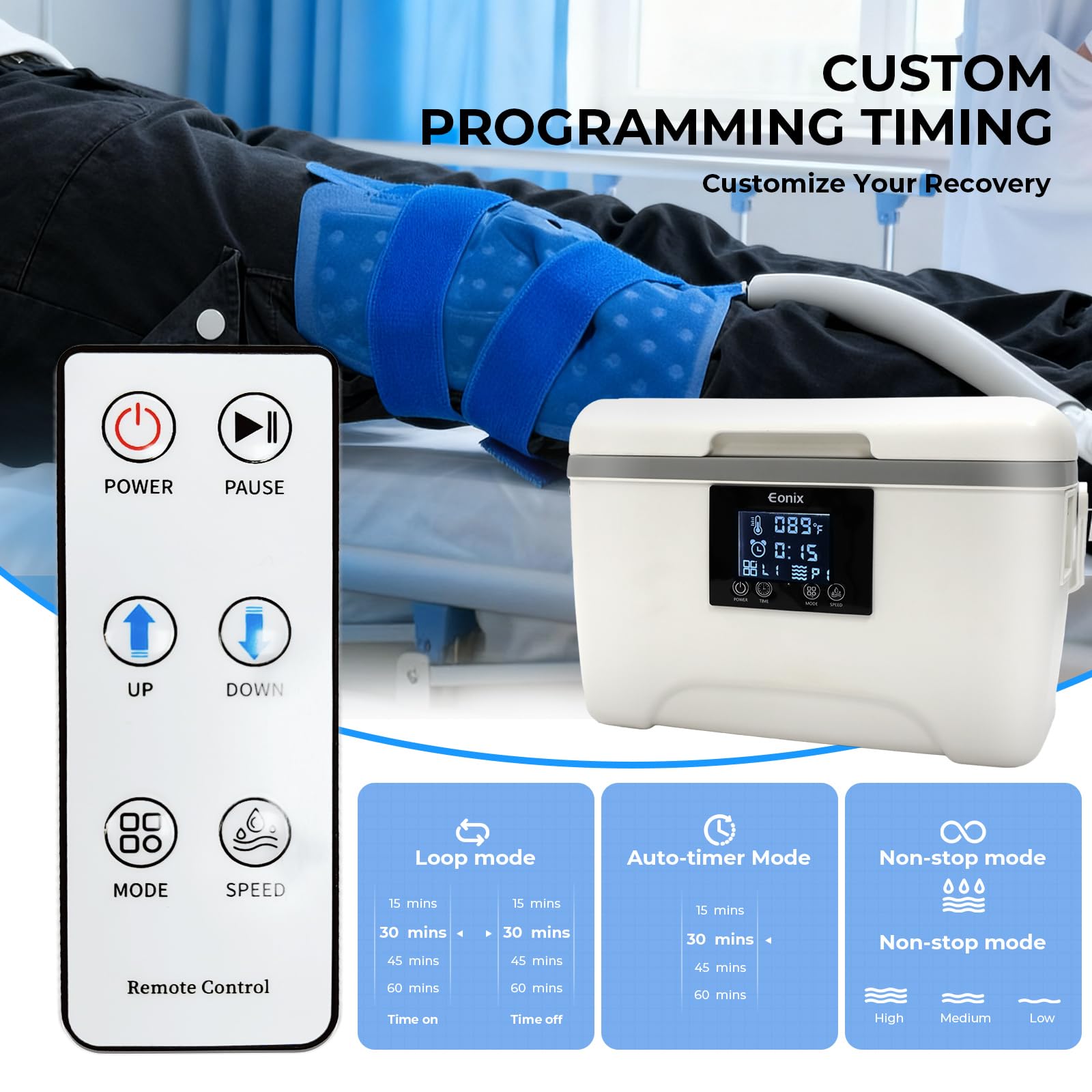 EONIX 8-quart reservoir with digital panel supports longer, uninterrupted cold therapy.