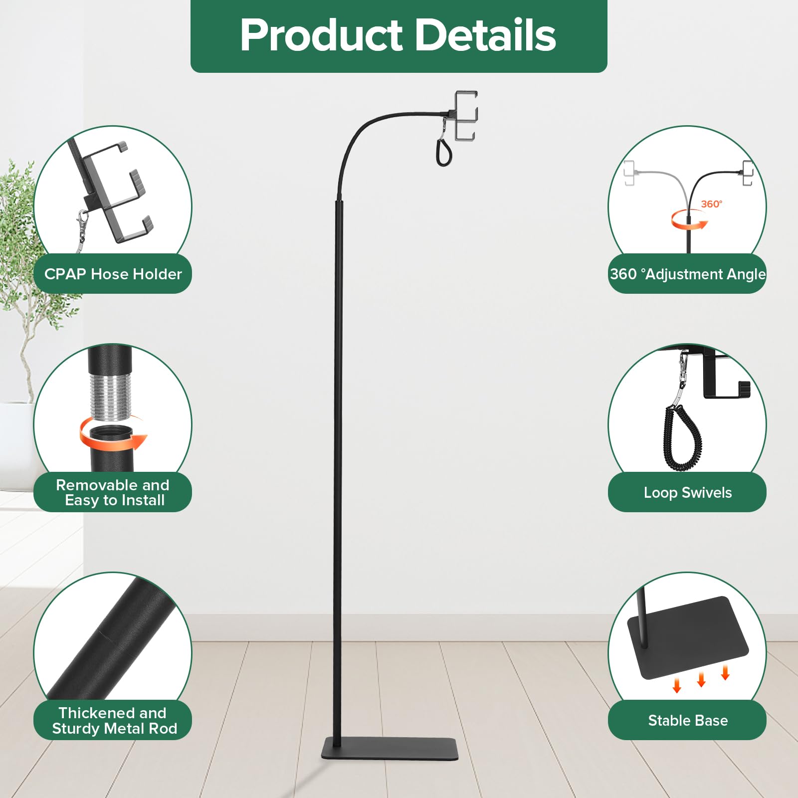 Holder compatible with 15mm–22mm tubing for secure fit.