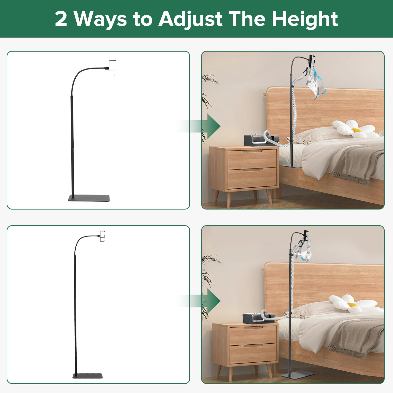 No-drill setup allows quick placement on any nightstand.