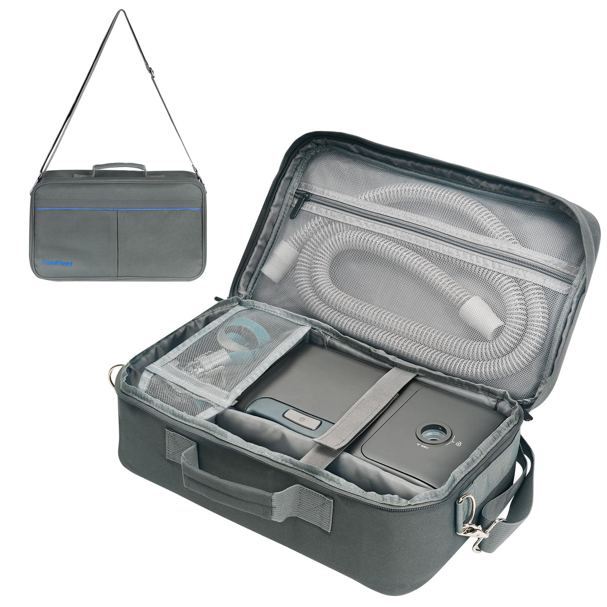 EonRivet Premium CPAP Travel Bag front view with organized storage for ResMed AirSense