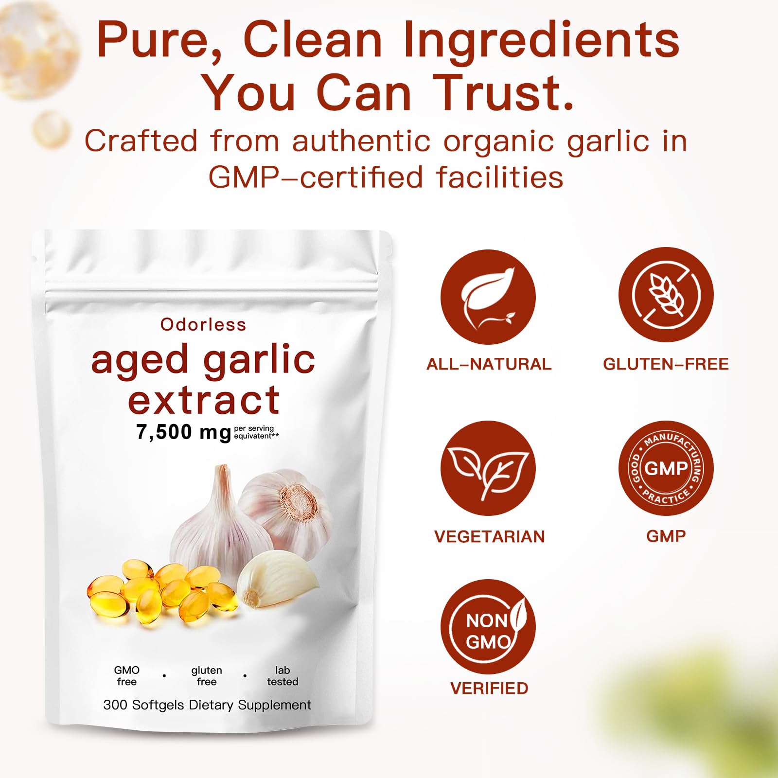 EOQIFJM 300-capsule bottle showcases gluten-free, additive-free format
