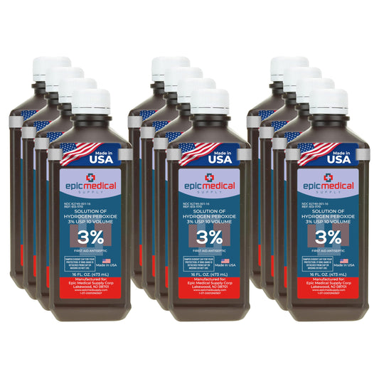Epic Medical Supply H2O2 3% bottle pour shows clean, spill-free handling.