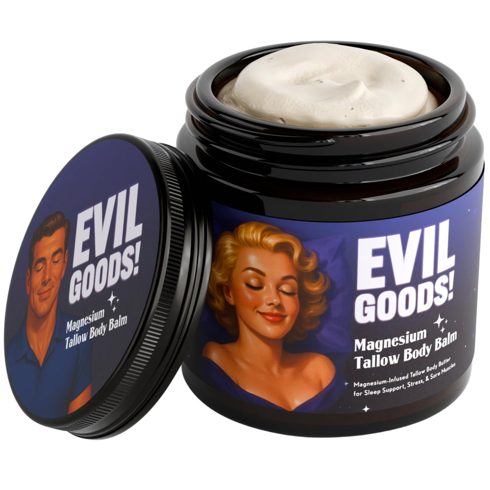 EPIK Evil Goods Deep Sleep Tallow Balm jar on nightstand for relaxation