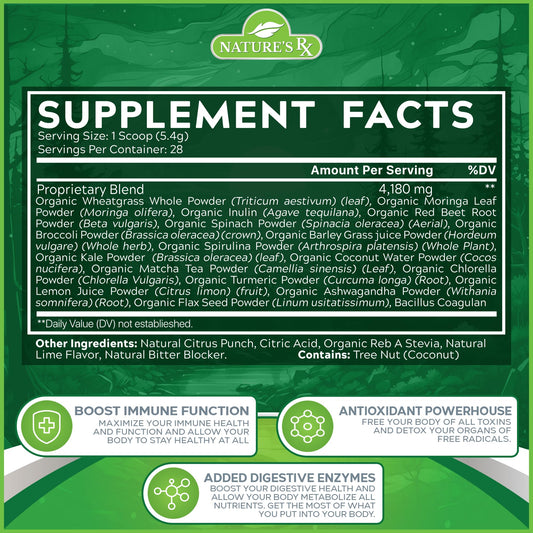 Nature's RX greens and reds serving spoon showing convenient daily servings.