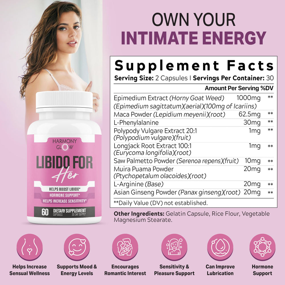 EPN Supplements Libido for Her capsules closeup shows natural energy support for daily moments.