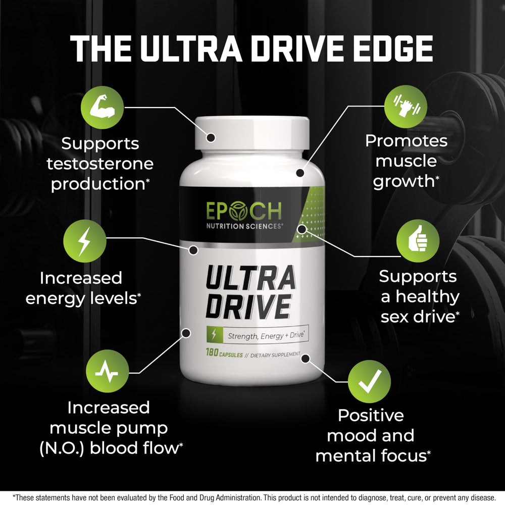Epoch Nutrition Ultra Drive bottle label close-up with Tongkat Ali and Icariin