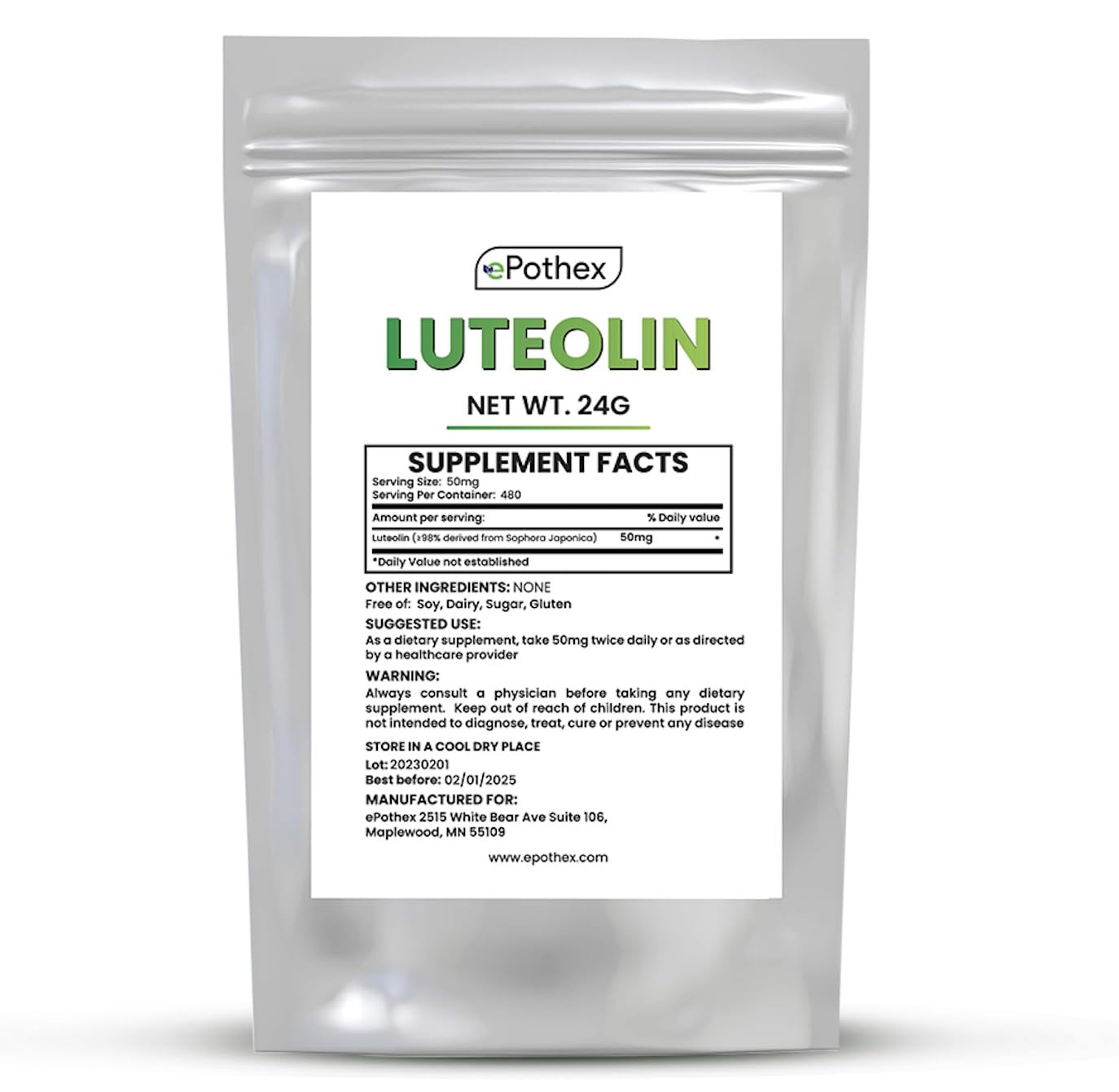 epothex Pure Luteolin Powder jar for daily use and potential immune support.