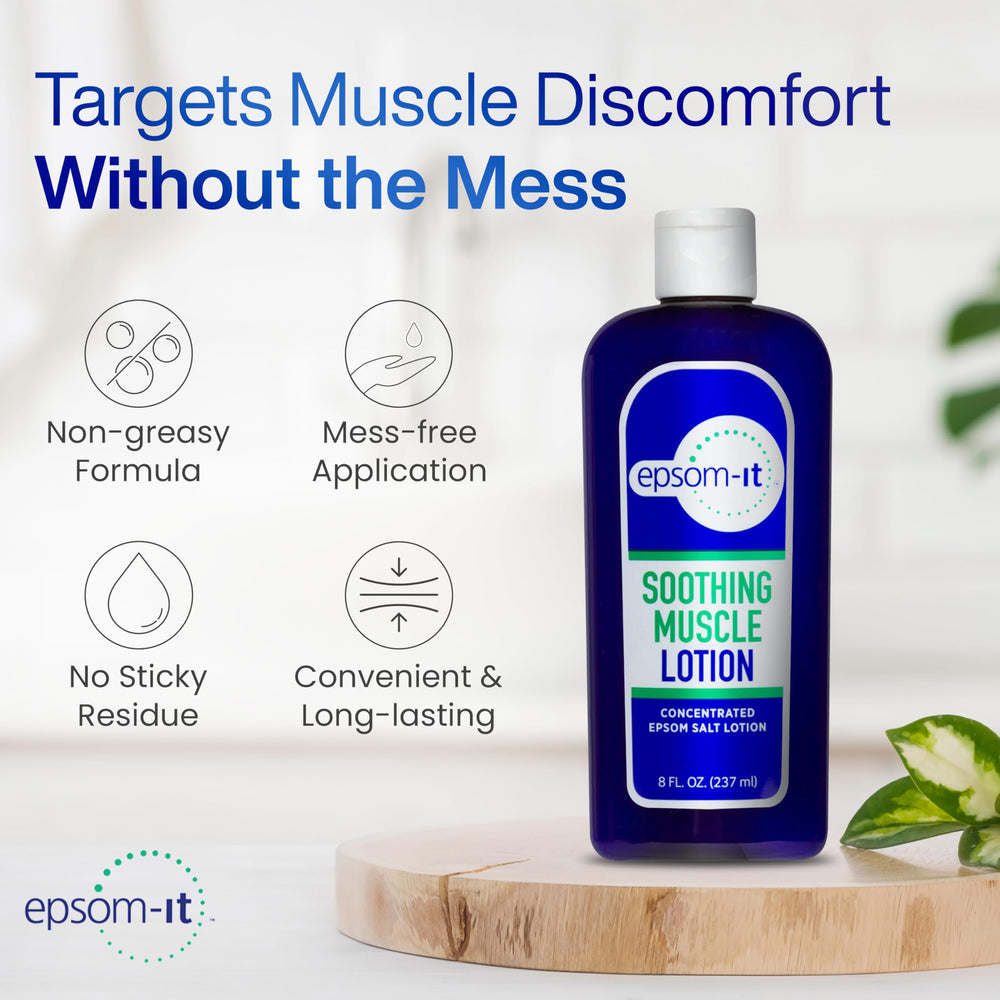 Hands applying EPSOM-IT lotion for muscle comfort