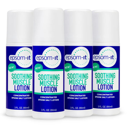 EPSOM-IT Soothing Muscle Lotion Roll-On bottle for targeted relief on the go.