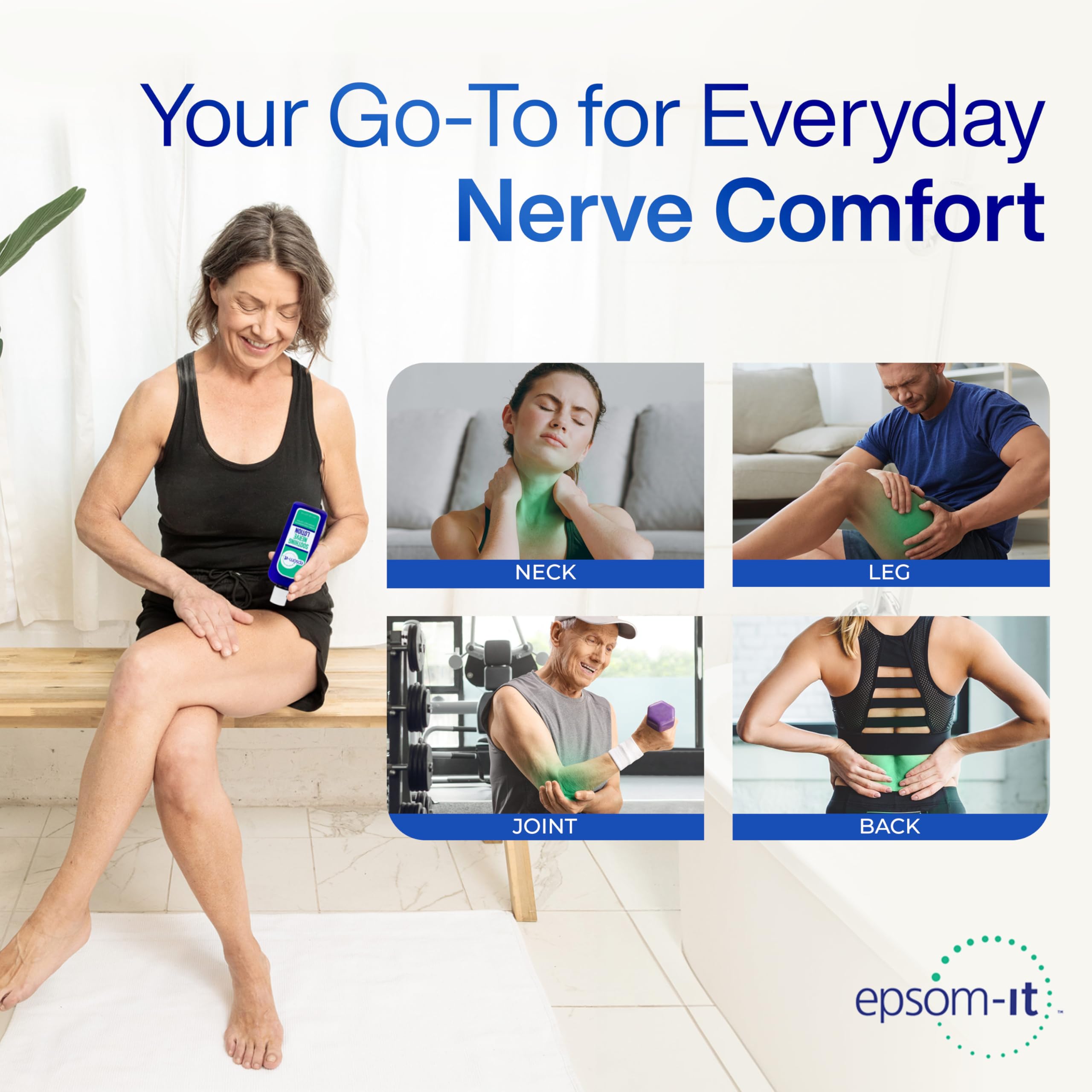 EPSOM-IT lotion on legs and feet illustrating target areas
