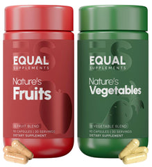Equal Supplements bottle front with fruits and vegetables capsules for daily wellness