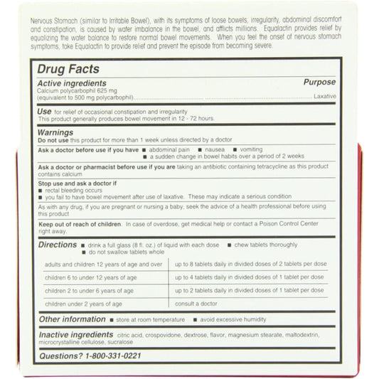 Equalactin chewable tablets citrus flavor close-up highlights tasty, gentle relief.