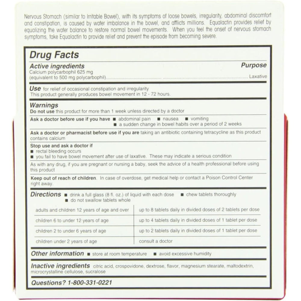 Equalactin chewable tablets pack4 blister-closeup highlights portable packaging.