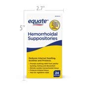 Equate hemorrhoidal suppositories ingredients and labeling information on back.