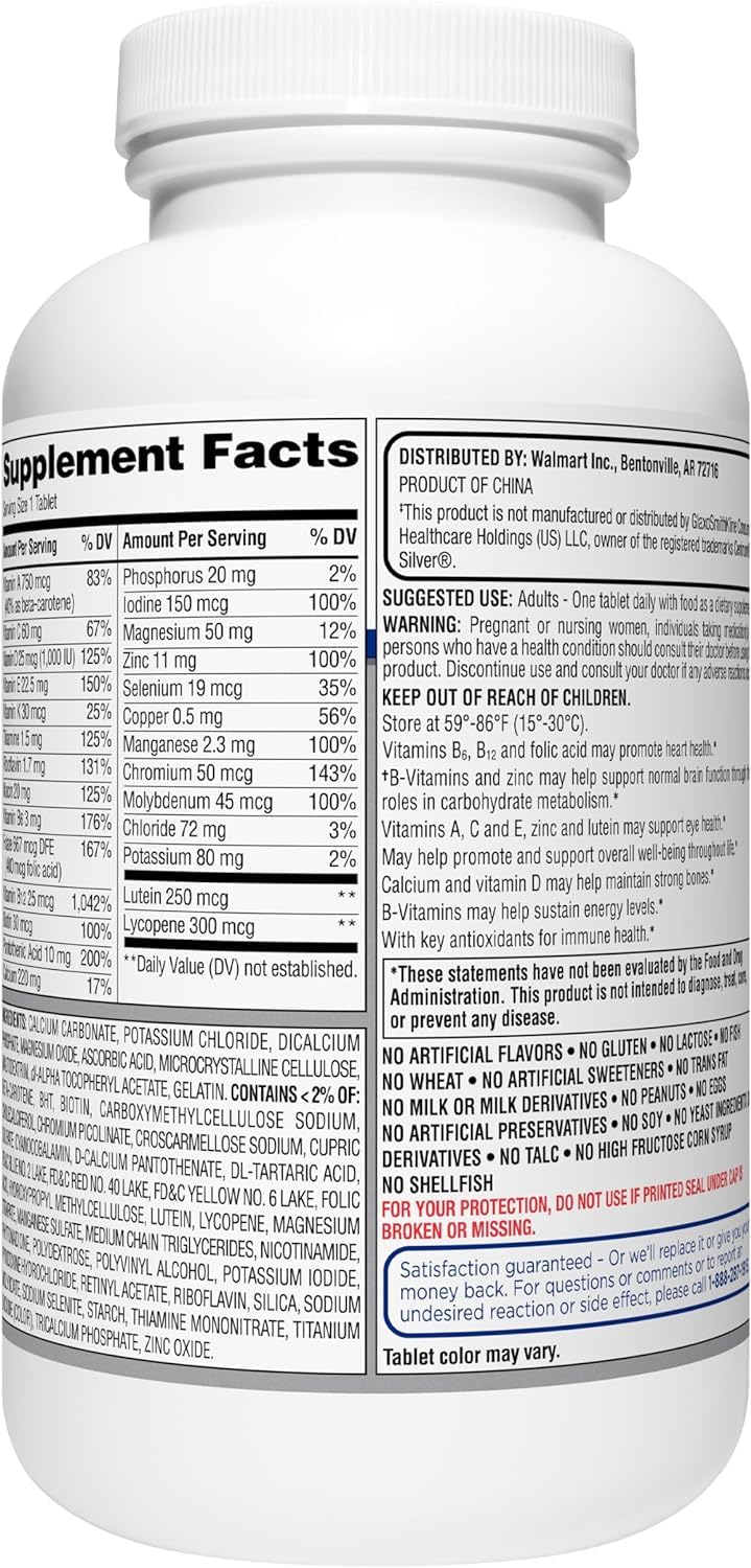 Equate Mature 50+ bottle shows daily serving for energy