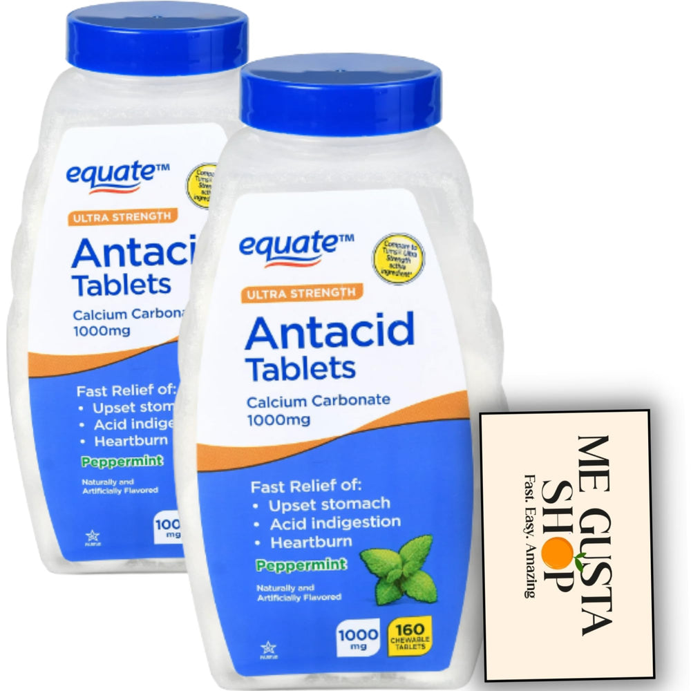 Equate peppermint antacid tablets front label 1000 mg per chewable for occasional discomfort