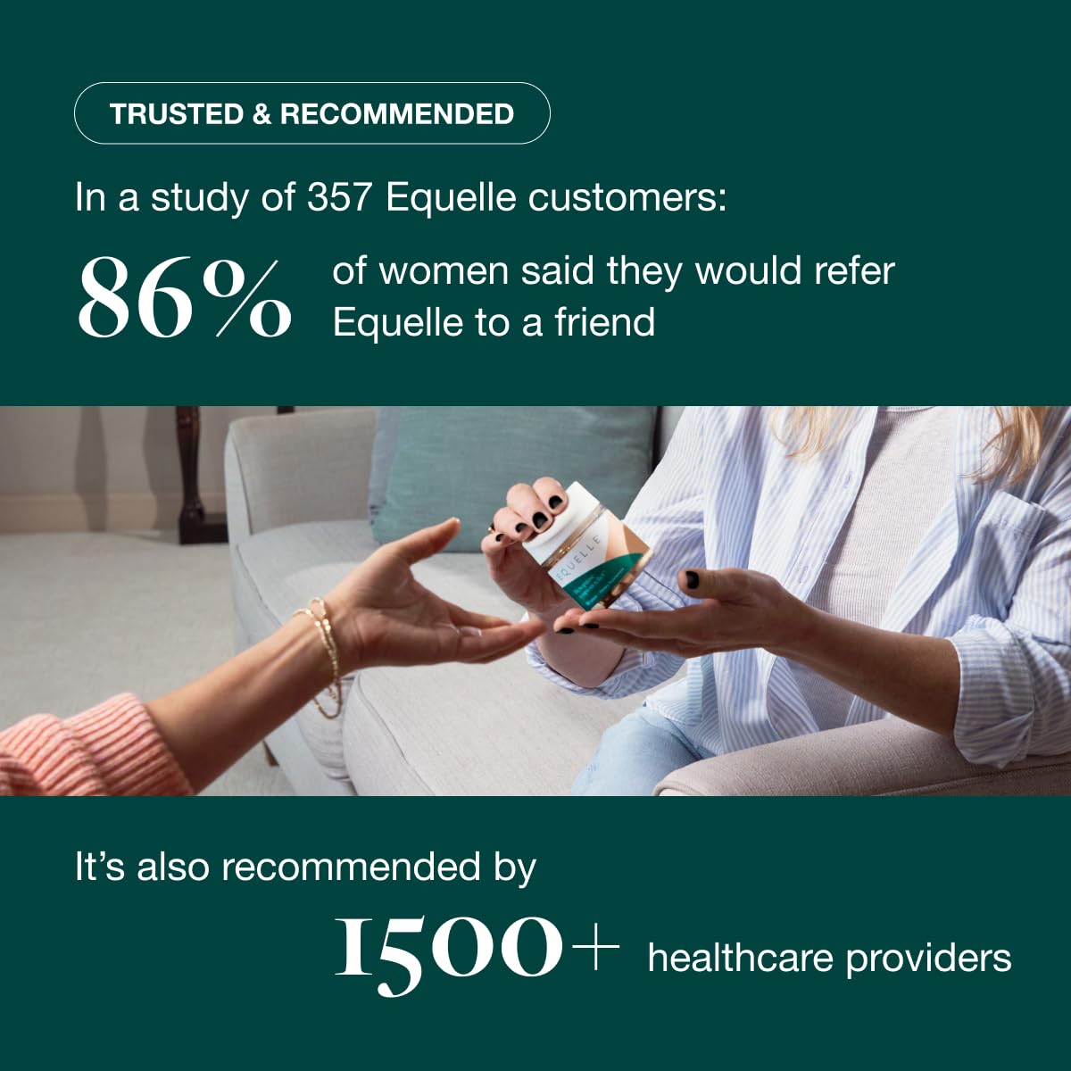 Equelle packaging with doctor recommendation implies trusted non-prescription option.