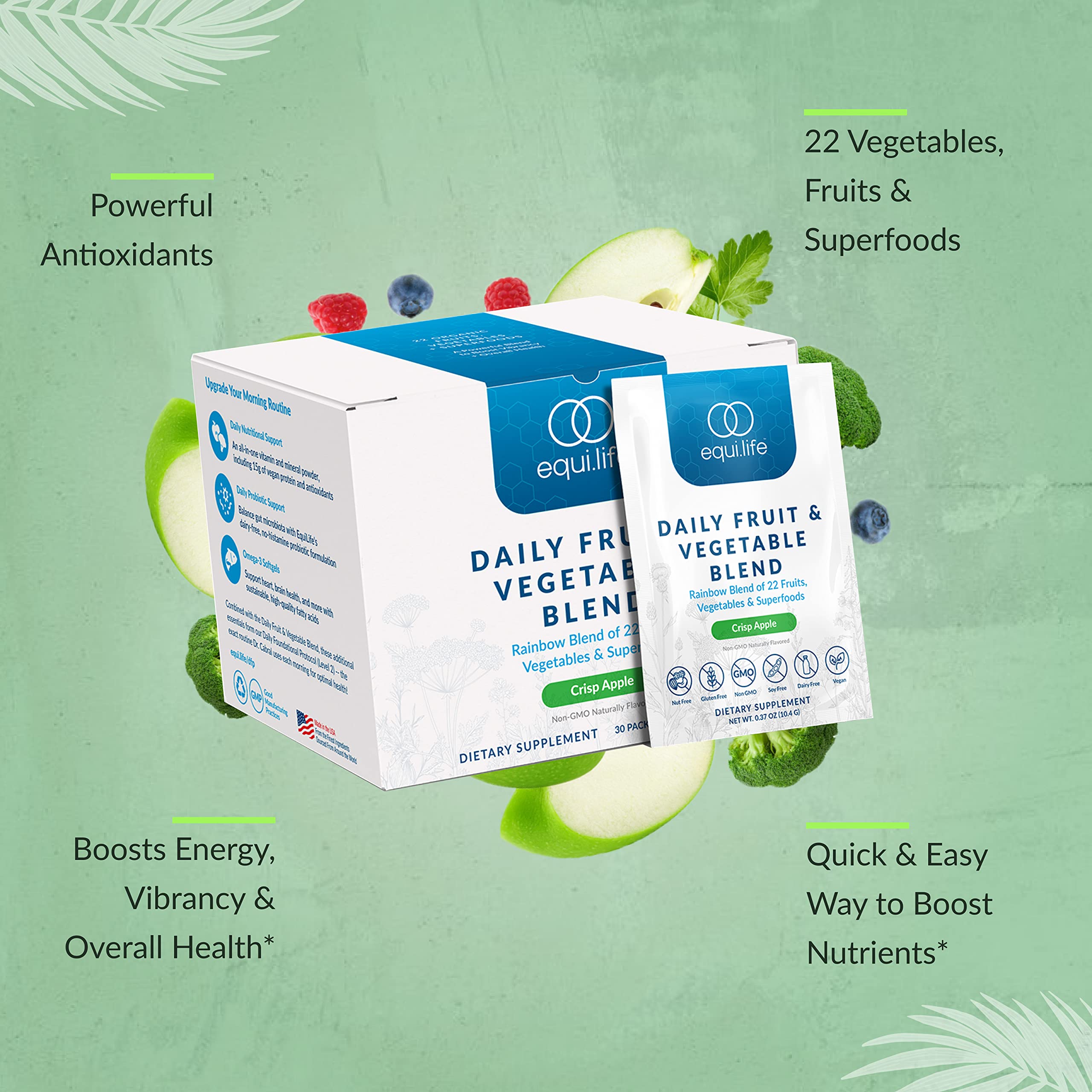 EquiLife Crisp Apple flavor in glass emphasizes refreshing taste and energy support