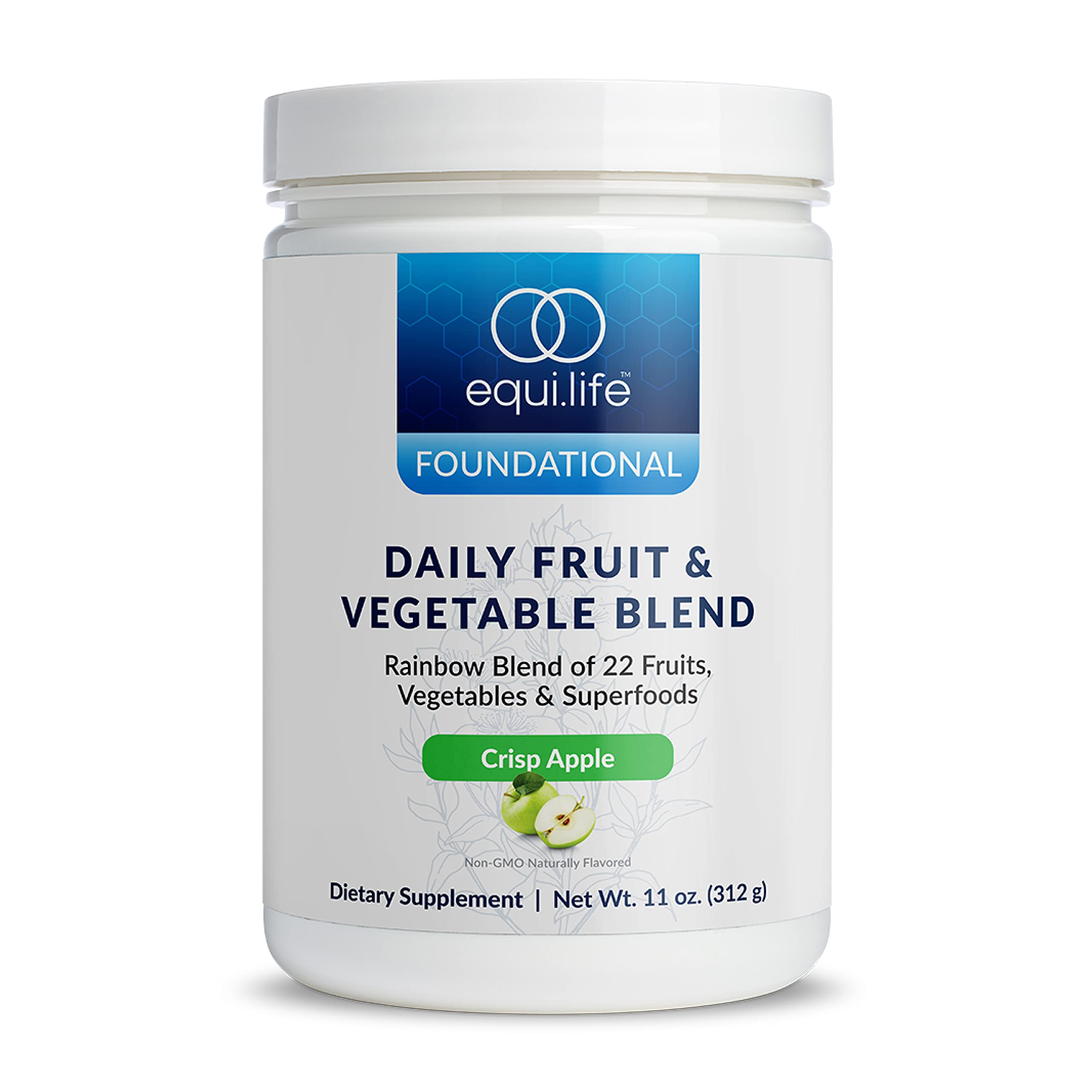 EquiLife Daily Fruit & Vegetable Blend bottle shows convenient daily energy support.