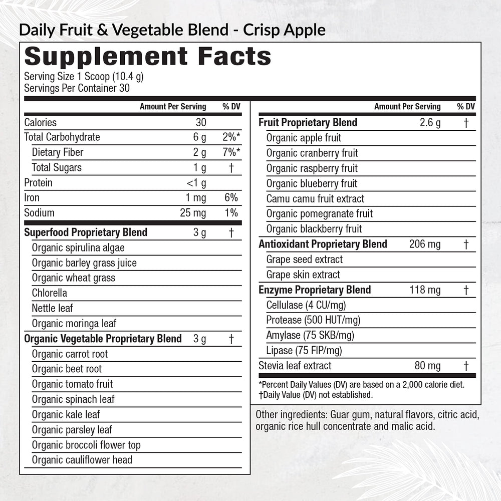 EquiLife Daily Fruit & Vegetable Blend powder dispensed demonstrates easy mix for quick nutrient boost.