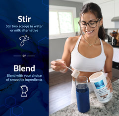 Equilife Daily Nutritional Support smoothie in blender highlights creamy texture for meal replacement.