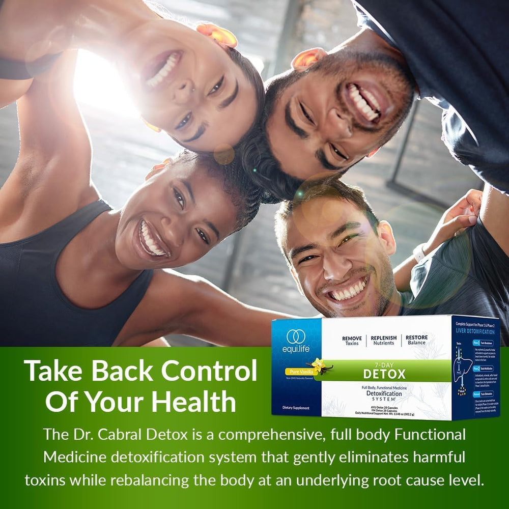 Equilife Dr. Cabral Detox packaging box highlights vegan ingredients.