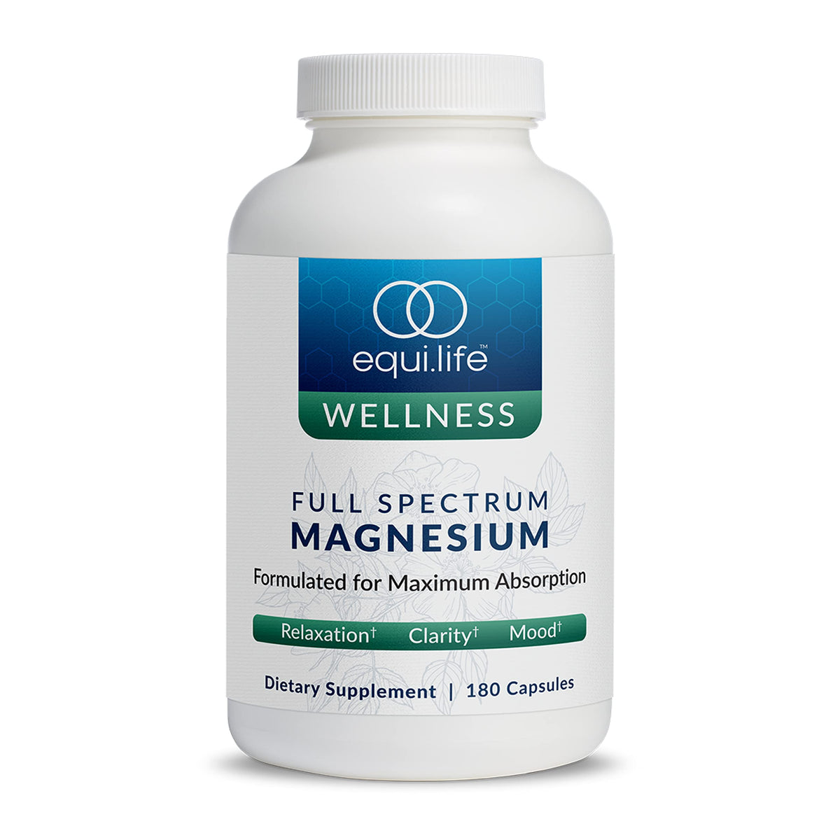 EquiLife full spectrum magnesium capsules bottle front, convenient daily wellness option.