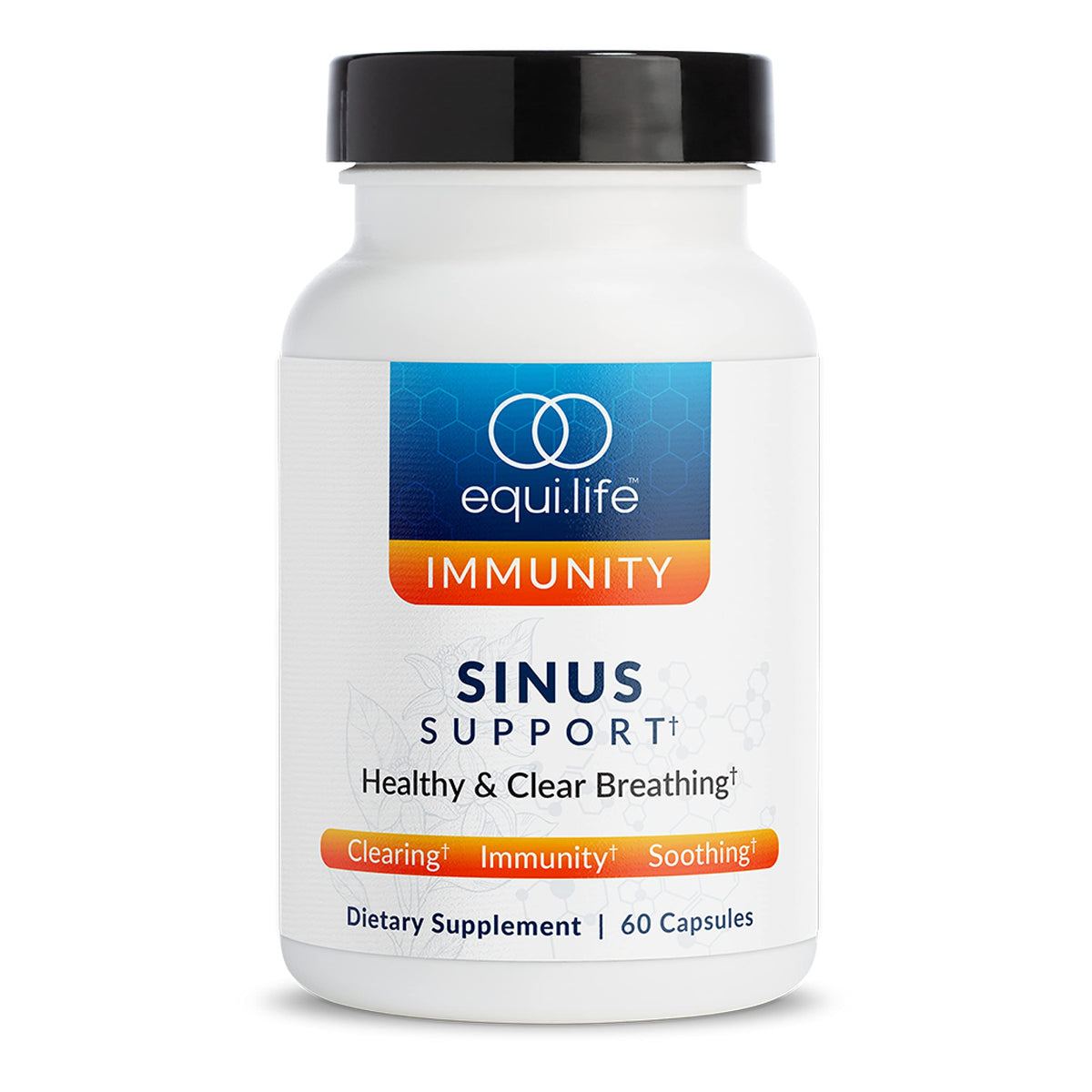 Equilife Sinus Support bottle with label promotes nasal comfort naturally for seasonal balance.