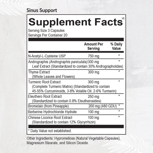 Equilife Sinus Support capsules close-up, showing plant-based capsules for respiratory support.