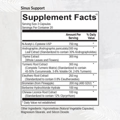 Equilife Sinus Support capsules close-up, showing plant-based capsules for respiratory support.