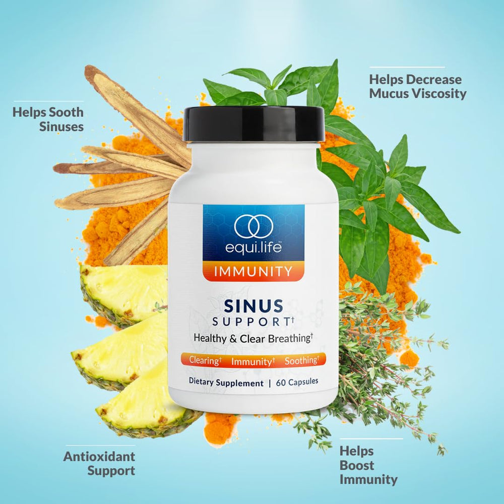 Equilife Sinus Support ingredient blend with berberine and NAC supports everyday breathing comfort.