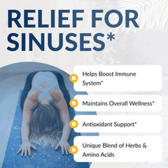 Equilife Sinus Support packaging shows plant-based, gluten-free formula.