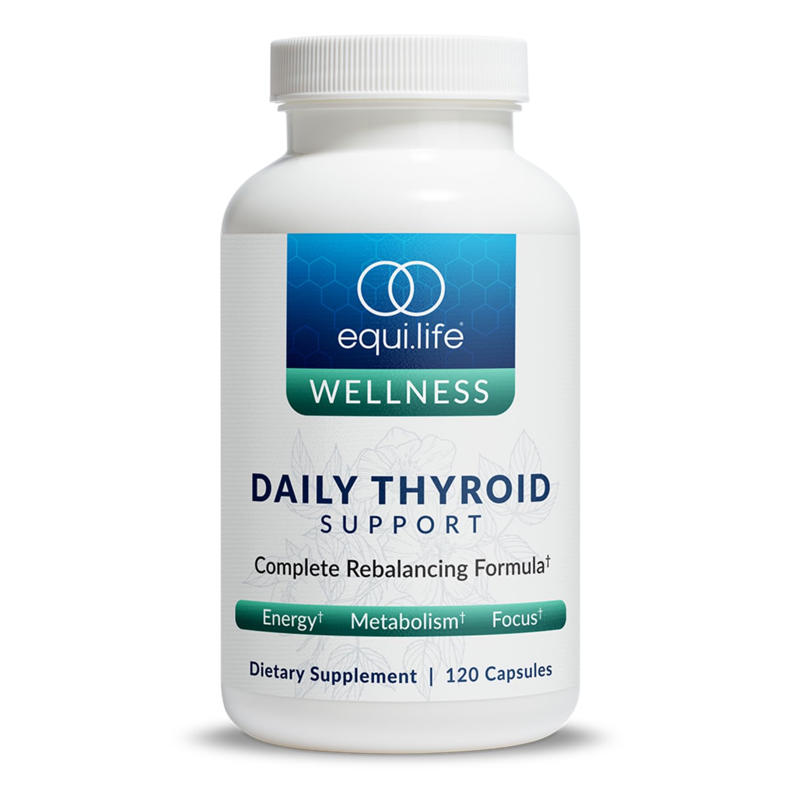 Equilife Thyroid Support bottle front view promotes daily wellness routine.
