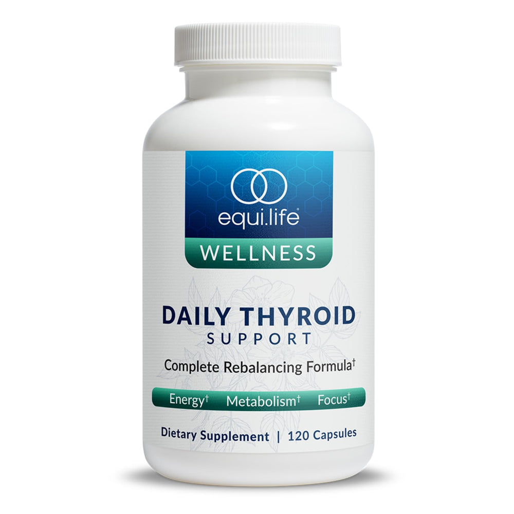 Equilife Thyroid Support bottle front view promotes daily wellness routine.