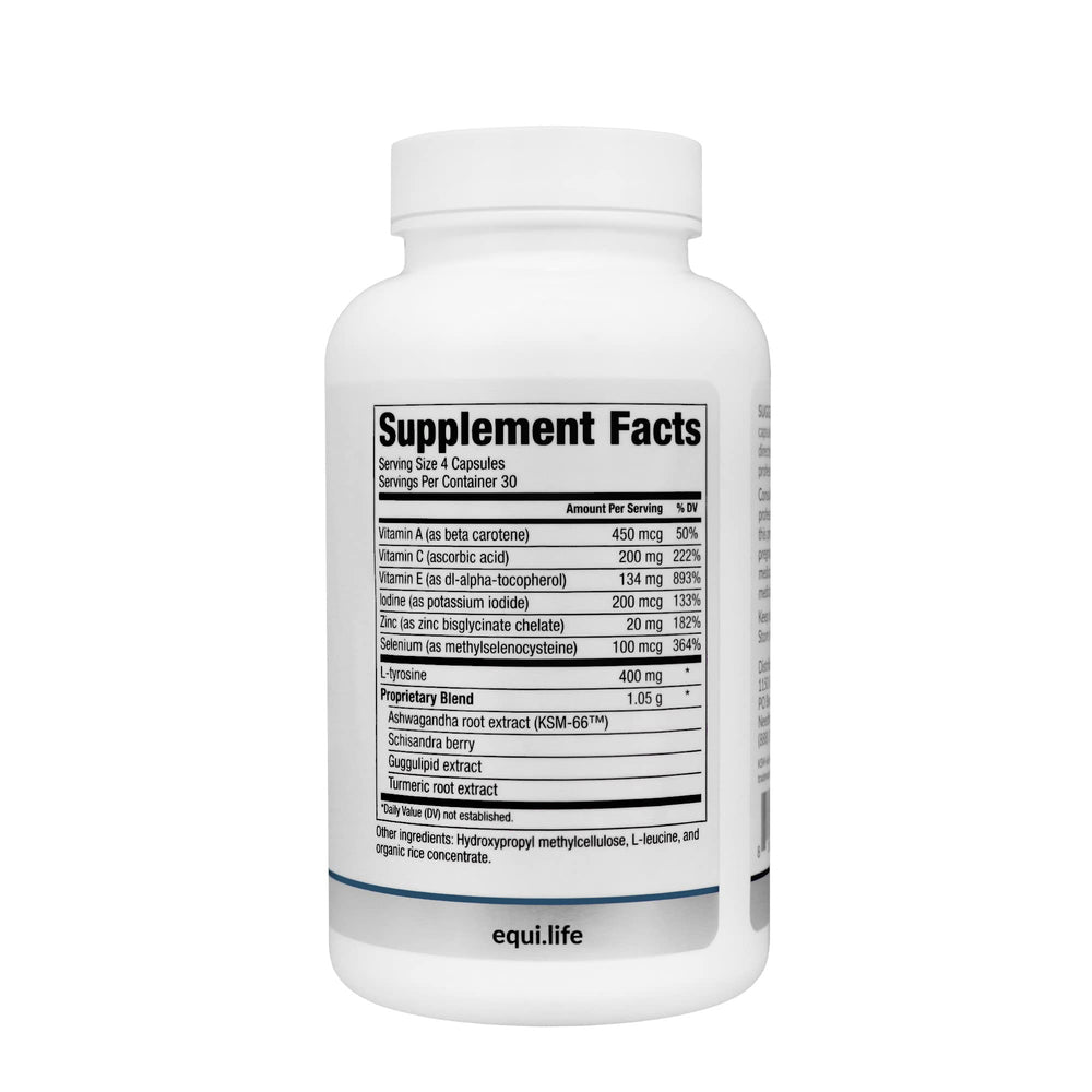 Equilife Thyroid Support capsules close-up highlighting easy daily intake.