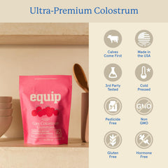 Equip Foods Core Bovine Colostrum Gummies 1g serving close-up supports convenient on-the-go snacking