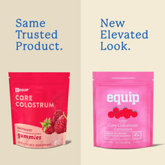 Equip Foods Core Bovine Colostrum Gummies bottle top for easy daily routine support