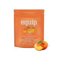 Equip Foods Core Bovine Colostrum Gummies bottle label highlights immune support and gut health.