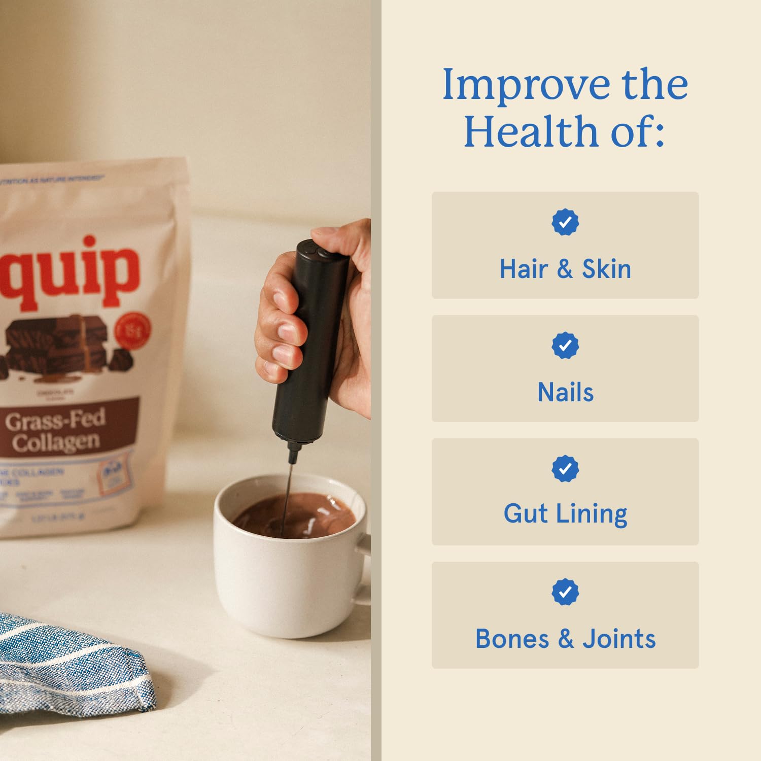 Shake blended with Equip Grass-Fed Collagen Powder for a smooth texture