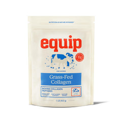 Equip grass-fed collagen powder tub front highlighting joint and skin support