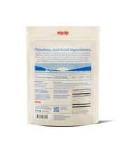 Equip Grass-Fed Collagen Vanilla jar with serving scoop beside ingredients.