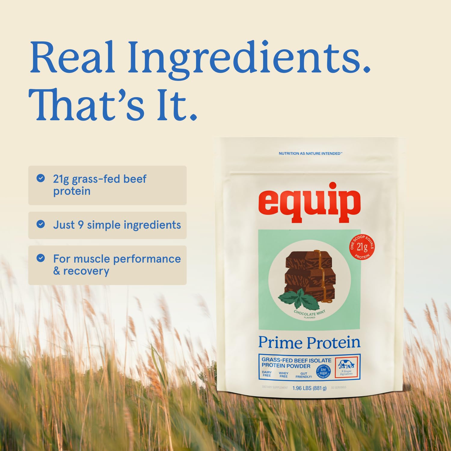 Close-up of a creamy shake using Equip Prime Protein Powder.