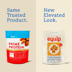 Equip Prime Protein Salted Caramel scoop pour for quick, Keto-friendly shakes.