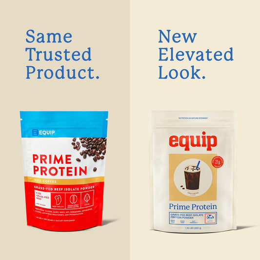 Equip Prime Protein shake glass with powder being blended for a keto-friendly smoothie