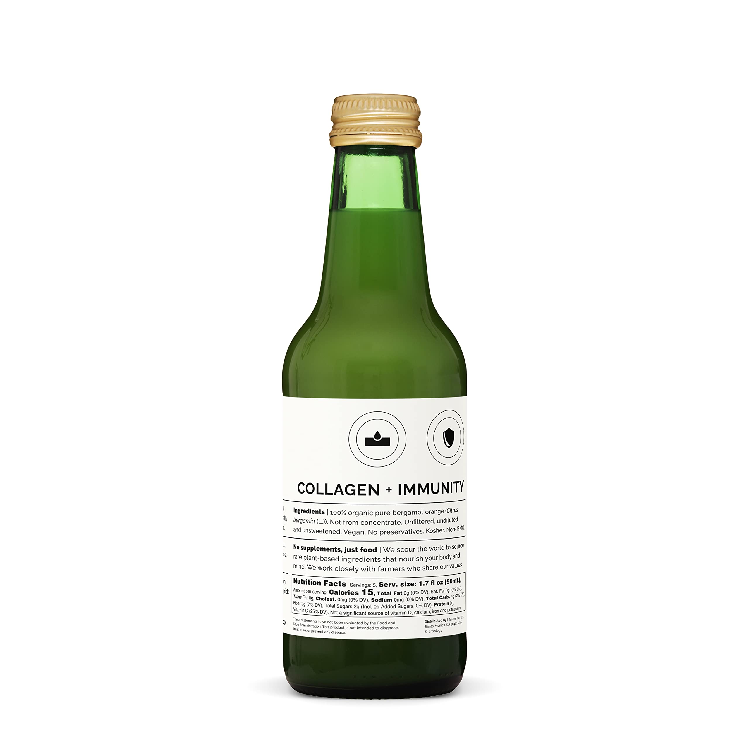Erbology bergamot juice bottle side view highlighting compact packaging