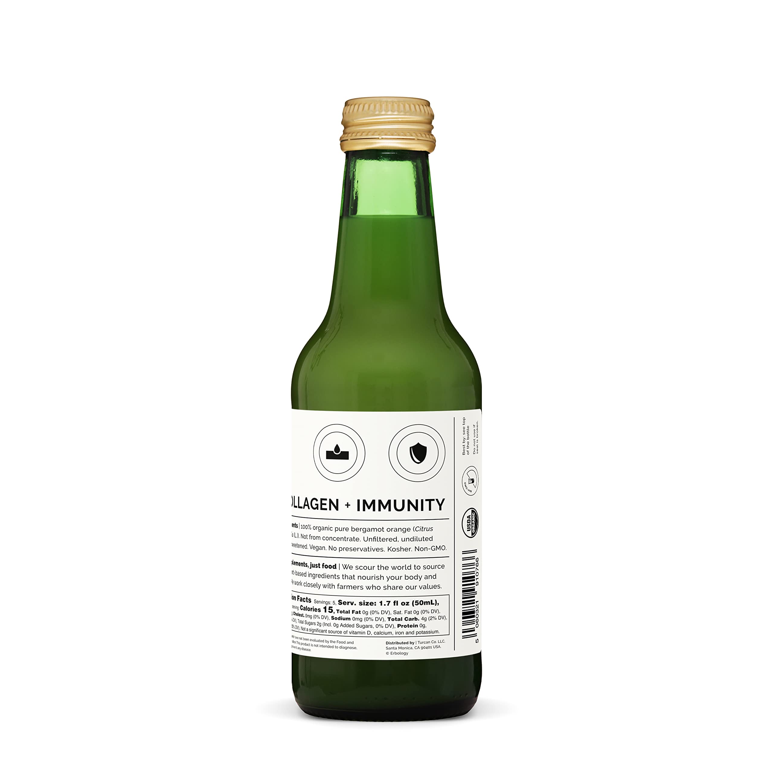 Erbology bergamot juice bottle pour showcases easy serving