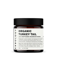Erbology Turkey Tail powder jar with sustainable amber glass packaging