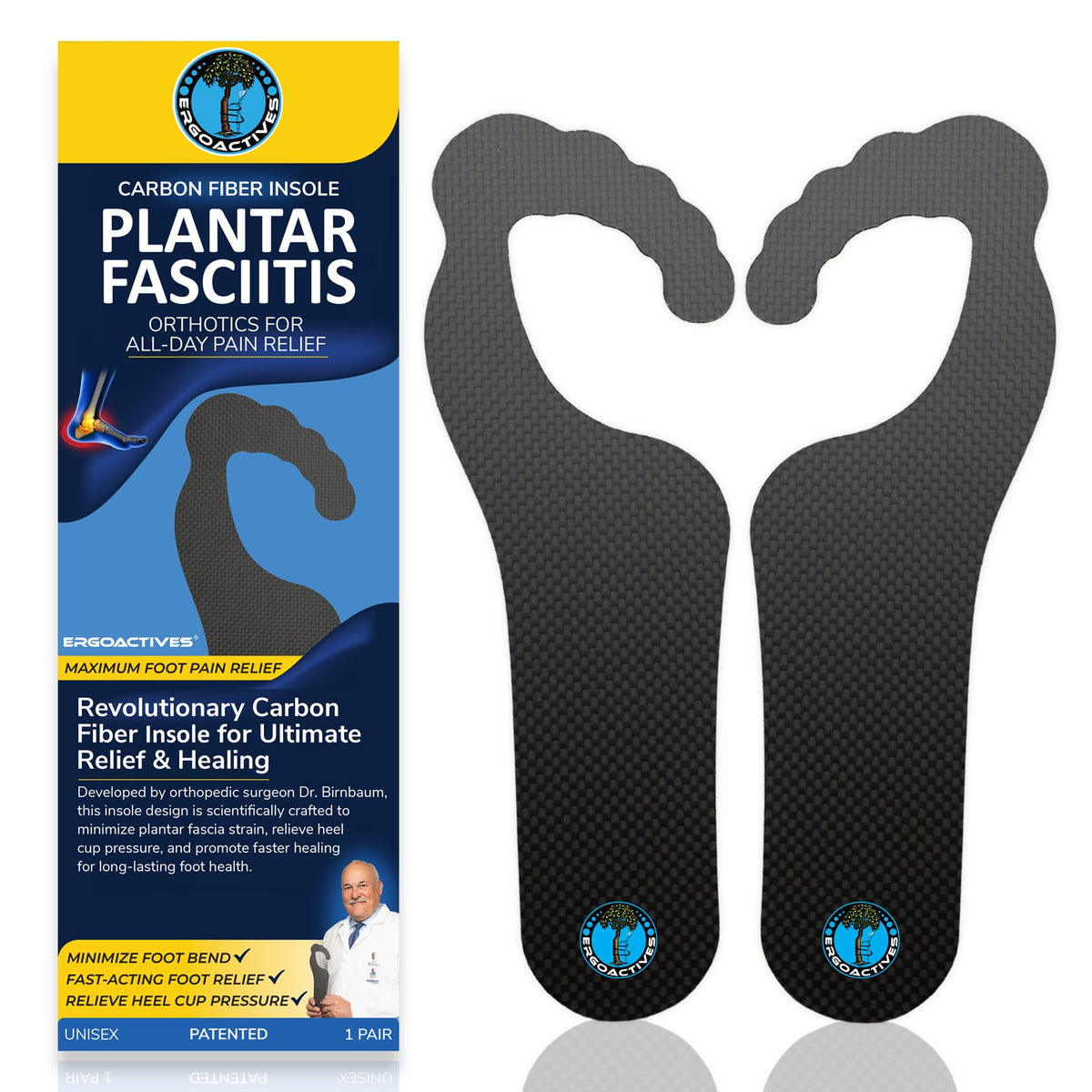 ErgoActives carbon fiber insole reversible for dual foot support during daily activities