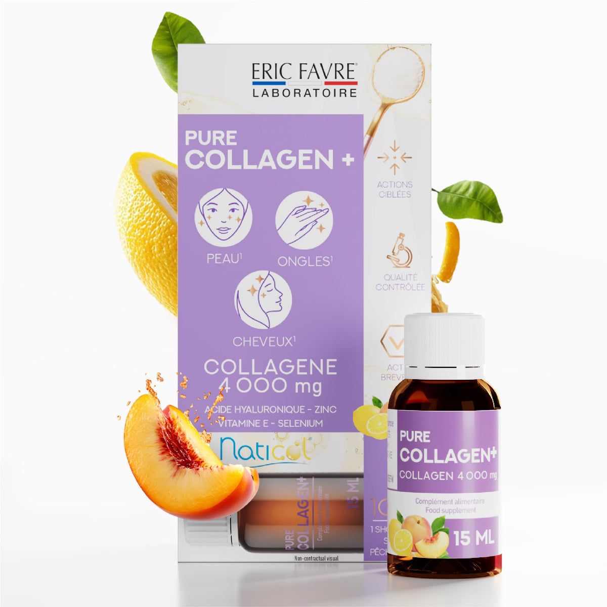 ERIC FAVRE Pure Collagen+ bottle pour for convenient daily hydration and beauty support.