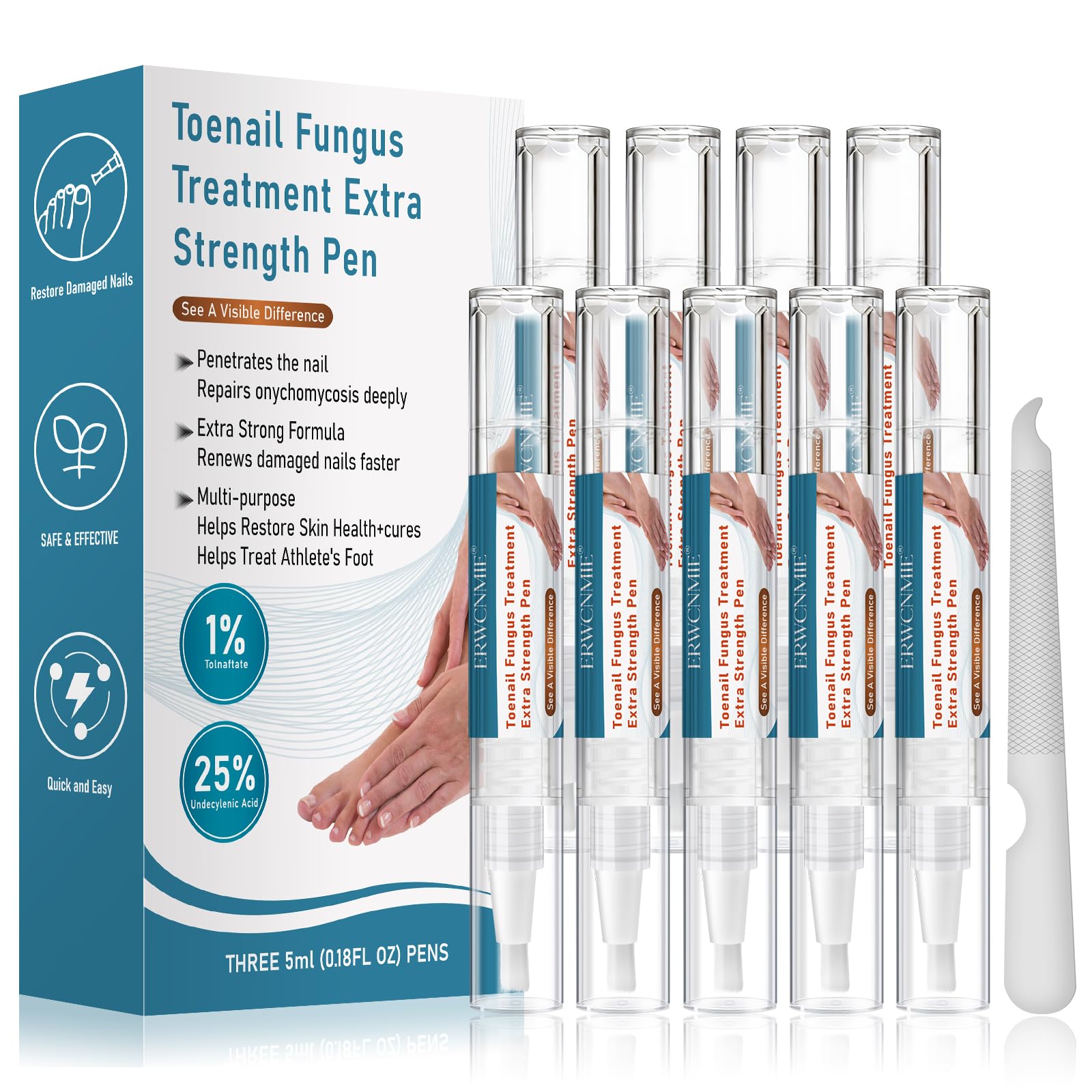 ERWCNMIE toenail fungus pen applying treatment to a clean nail with precise coverage